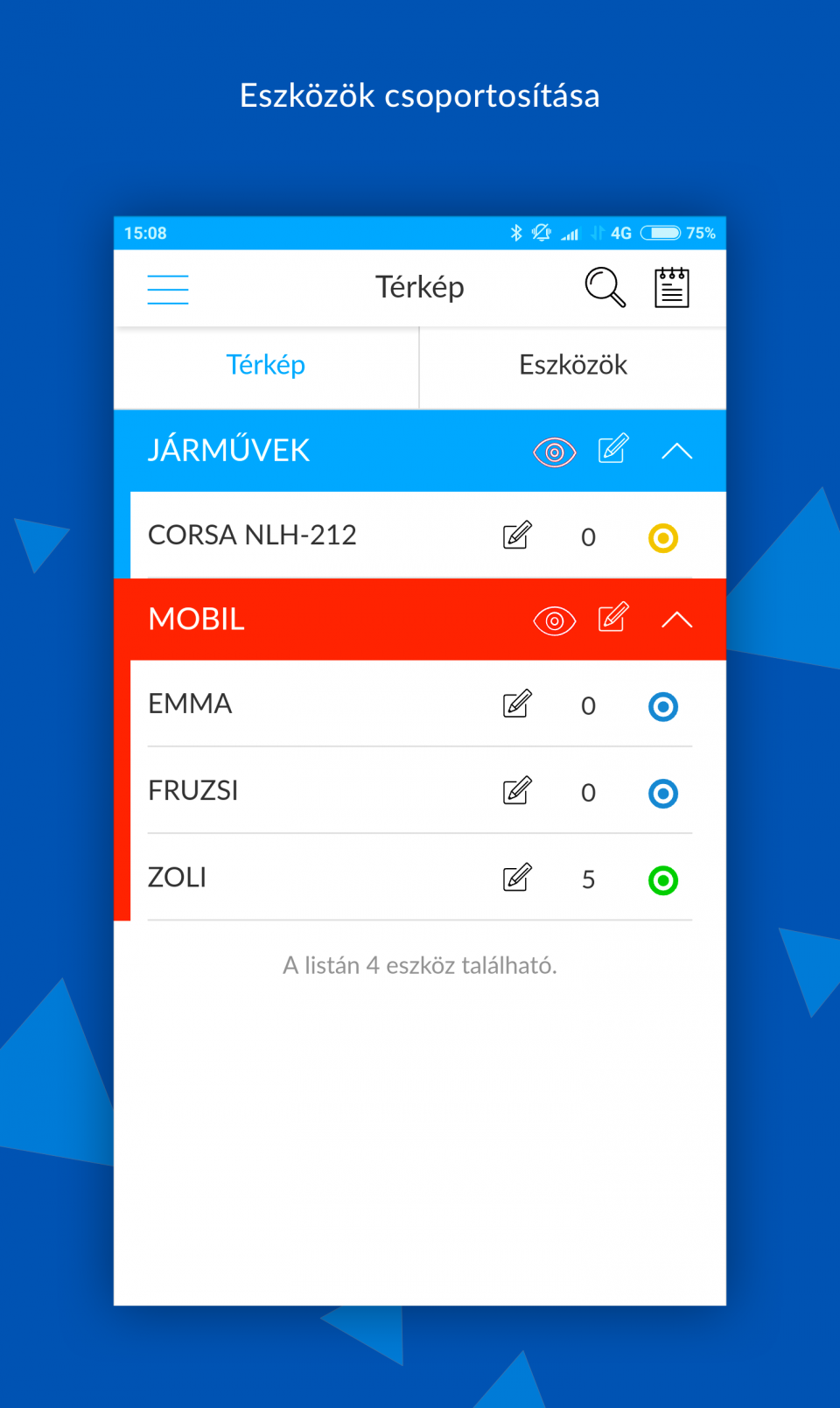  Eszközök csoportosítása  FLEXCOM nyomkövető szoftver licensz FB típusú kerékpár nyomkövetőkhöz